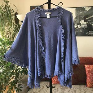 COLDWATER CREEK Periwinkle Blue Fringe Ruana Wrap